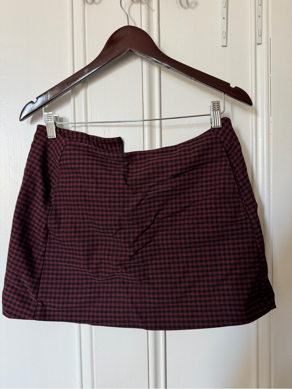 Urban Outfitters Burgundy and Black Checked Mini Skirt